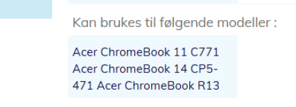 Kompatibilitetsliste på produktside