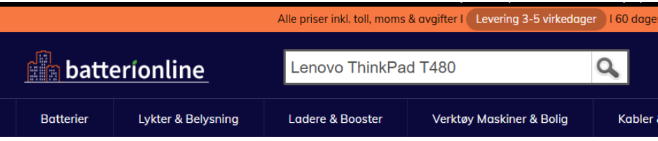 Søkefelt med laptopmodellnummer eksempel