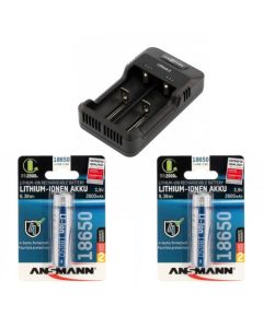Ansmann Li-ION & Ni-MH Batterilader inkl. 2x Ansmann 18650 batterier 2600mAh