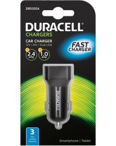 Duracell Apple iPhone/iPad & Android SmartphonePhone/Tablet billader / lader - Dobbel USB Utgang - 1A + 2,4A