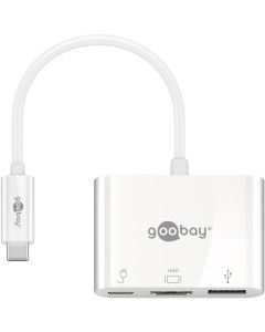 Goobay USB -C Multiport Adapter HDMI (4K30Hz) + C, 3A 60W, White - Legger til HDMI og USB 3.0 -porter til en USB -C -enhet - 0.16m