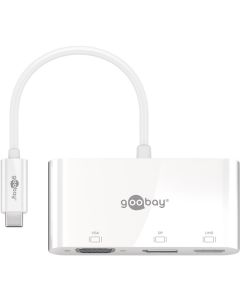 Goobay USB -C Multiport Adapter VGA+DP+HDMI - utvider USB C -enhet til en HDMI - en DisplayPort og en VGA -port. - 0,14m