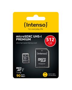 Intenso® 512 GB Micro SD-minnekort Inkludert Adapter, Klasse 10, U1