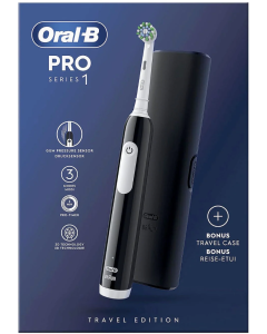 Oral-b Pro 1 elektrisk tannbørste inkludert reiseetui - svart
