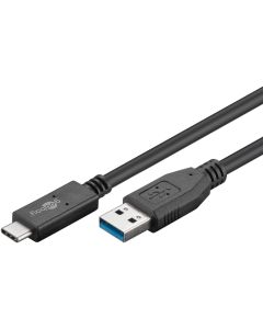 USB-A 3.2 til USB-C lade- og datakabel, svart, 1m
