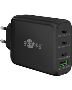 Goobay USB Multiport GaN Power-lader 100 watt (3x USB-C/1 x USB-A) - Svart