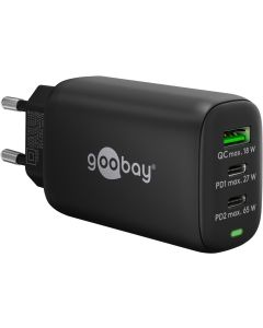 Goobay USB Multiport GaN Power-lader 65W (2 x USB-C/1 x USB-A), svart