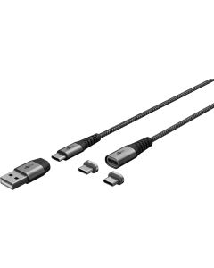 Goobay Magnetisk USB-kabel 2i1, 1m - stoffbelagt