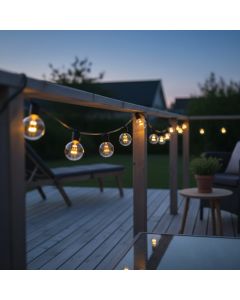 Utendørs/innendørs lyskjede m/10 store LED-pærer, batteri