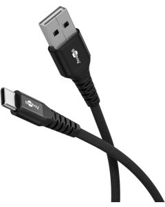 USB-A 2.0 til USB-C lade- og datakabel, tekstil, svart, 0,5m  