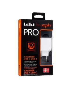 Leki Pro Multiport lader 20W (1xUSB/1xUSB-C) - Hvit
