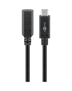 USB-C 3.2 til USB-C hunn forlengelseskabel, 10 Gbit/s, svart, 1 m