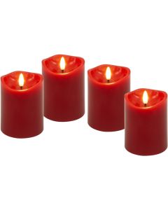 LED vokslys m/ bevegelig flamme & timer, 4 stk. – Rød