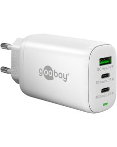 Goobay USB Multiport GaN Strømlader 65 Watt (2 x USB-C/1 x USB-A) Hvit