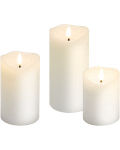 LED vokslys med bevegelig flamme - 3 stk.