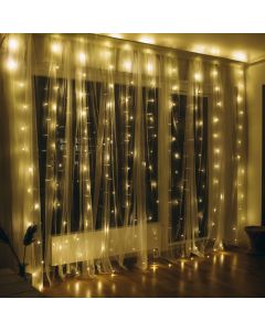 Gardinlys med 300 LED, varm hvit, inkl. fjernkontroll, 3x3m