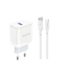 Dudao A20EU USB QC/PD hurtiglader 18W, Hvit inkl. USB-C kabel
