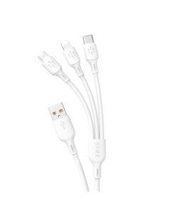 Dudao L8A-3in1 USB-A 2.0 til Lightning/USB-C/Micro USB lade- og datakabel, hvit, 1,2m