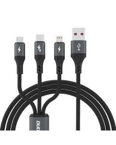 Dudao L3E 3in1 USB-A 2.0 til Lightning/USB-C/Micro USB lade- og datakabel, 60W, sort, 1,2m