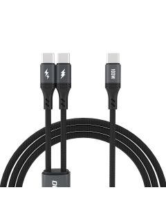 Dudao L3F 2in1 USB-C 2.0 til USB-C/USB-C lade- og datakabel, 100W, sort, 1,2m