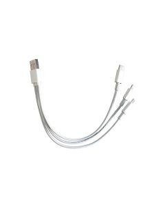 3-i-1 USB-A 3.0 til Lightning/USB-C/Micro USB data- og ladekabel, hvit, 0,2 m