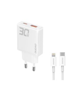 Dudao A30EU USB-A/USB-C Multiport GaN-lader 30 W inkl. lynkabel