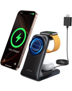 Joyroom JR-W15 3-i-1 trådløs ladestasjon med MagSafe - Sort