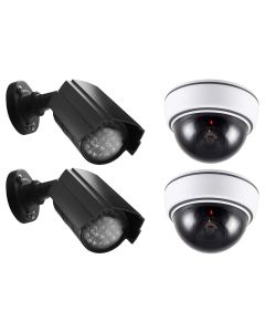 Alecto Dummy-overvåkningskamera, sett med 2 utendørs- og 2 innendørskameraer