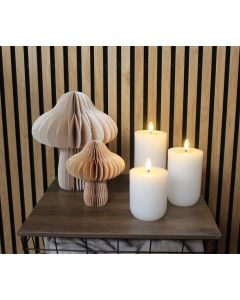 Stripete LED-blokklys i voks med 3D-flamme, 3 stk - Hvit
