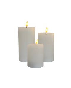 LED blokklys i voks m/3D-flamme og fjernkontroll, 3 stk. - whisper white