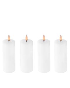 LED blokklys i voks m/3D-flamme og fjernkontroll, 4 stk. - hvit