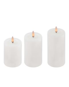 Utendørs LED blokklys m/3D-flamme og fjernkontroll, 3 stk. - hvit