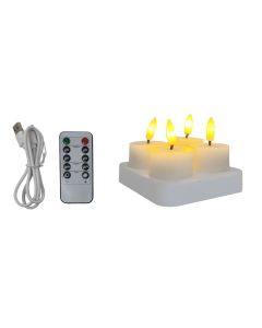 Oppladbare LED-varmelys i voks med timer, lader og fjernkontroll, 4 stk.