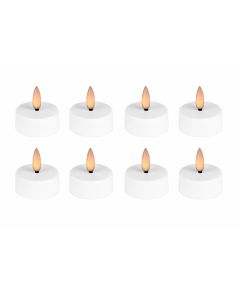 LED telys m/3D-flamme, timer og fjernkontroll, 8 stk. - hvit
