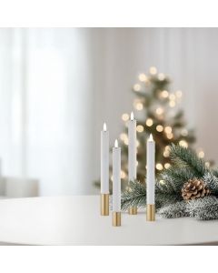 Stripete LED-lysekrone med 3D-flamme og fjernkontroll, 25 cm, 4 stk - Hvit