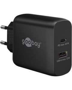 Goobay USB-C PD GaN dobbel hurtiglader 65 W (USB-A/USB-C), svart