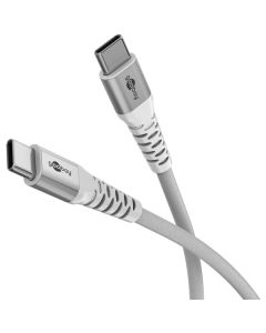 USB-C 2.0 til USB-C lade- og datakabel, tekstil, hvit, 2 m