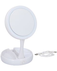 Grundig sminkespeil med LED, sammenleggbart