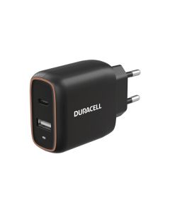 Duracell USB-C PD Dual hurtiglader 20 W (USB-A/USB-C), svart