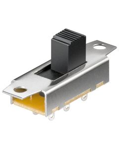 Slide switch - 2x UM, 6 Pins,  Sølv/messing