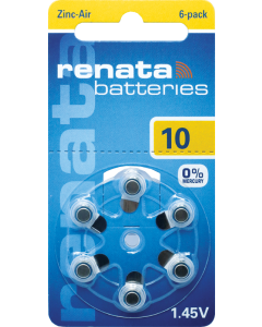 Renata ZA10 (6 stk.) Høreapparatbatterier - 0 % kvikksølv