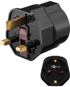 Power Adapter Schuko med jord (Type F, CEE 7/4) > UK 3-pin hanstikk (Type G, BS 1363)