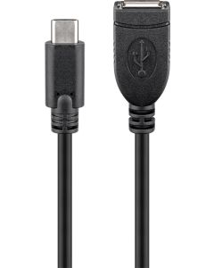 USB-C 2.0 til USB-A Hun forlengelseskabel, svart, 0,2m  