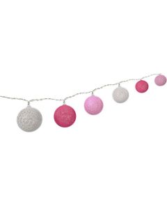 Cotton Ball Lights - m. 10 stk. bomullsballer (hvit, lyserosa og rosa)