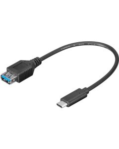 USB-C 3.1 til USB-A Hun forlengelseskabel, svart, 0,2m  