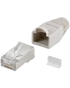 CAT 5e RJ45 plug avskermet med stressminskende hette, grå - 1 pcs.