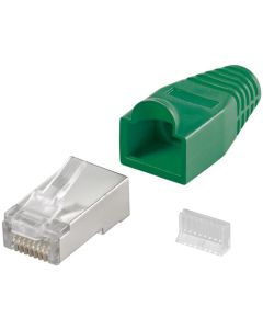 CAT 5e RJ45 plug avskermet med stressminskende hette, grønn - 1 pcs.