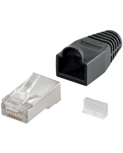 CAT 5e RJ45 plug avskermet med stressminskende hette, sort - 1 pcs.