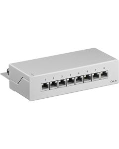 CAT 6 Mini/Desktop Patch Panel, 8 Port, grå, Paperbox med label