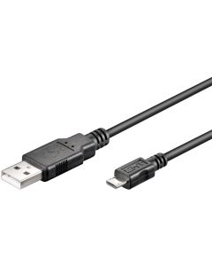 USB-A 2.0 til Micro USB lade- og datakabel, svart, 1,8m  